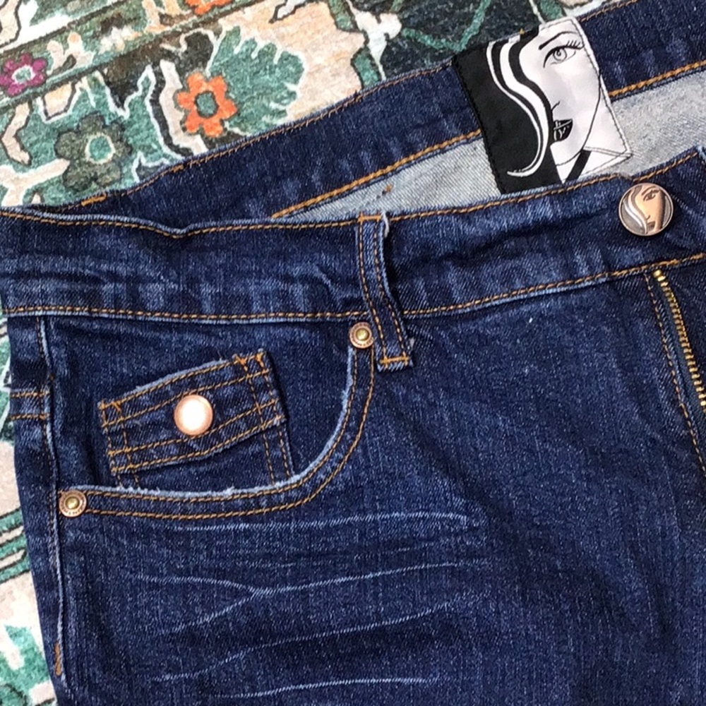 Bebina Jeans Indigo Low Rise Flair Rhinestone Embellished Denim Sz.10 - Picture 3 of 13